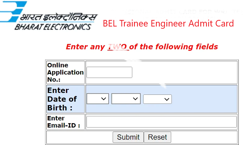 BEL Trainee Engineer Admit Card